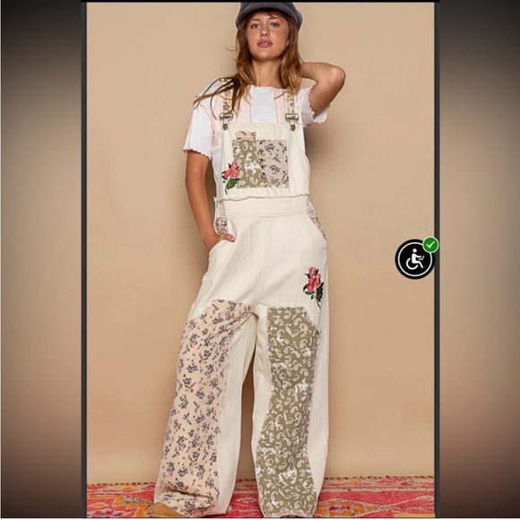 Pol Almond Patchwork Denim Overalls - Picture 1 of 1